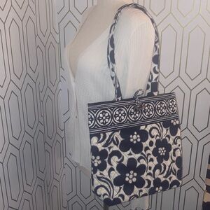Vera Bradley Floral Tote Bag in Black and White 12in W x 13 in H